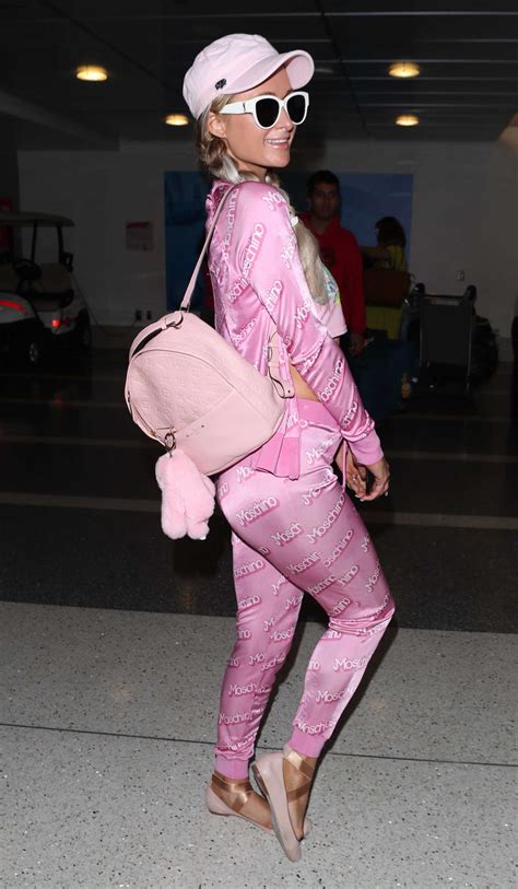 Paris Hilton In A Pink Moschino Leggings At Lax Airport In