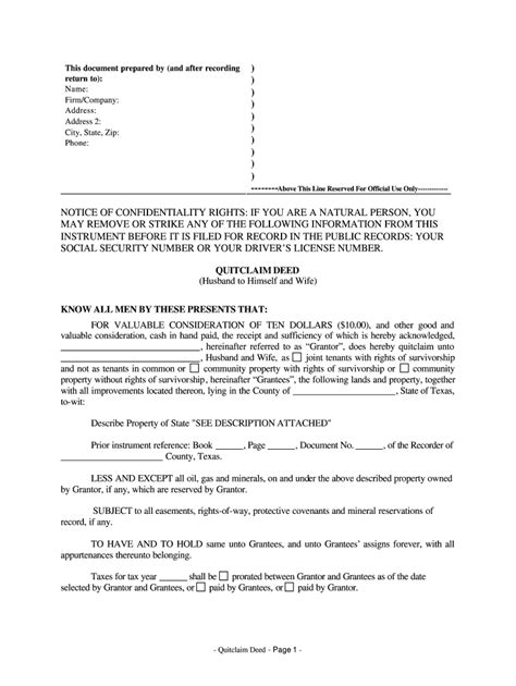 texas quit claim deed  fill  printable fillable blank
