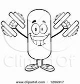 Happy Clipart Pill Lifting Mascot Dumbbells Cartoon Royalty Toon Hit Vector sketch template