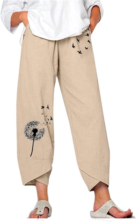 Meiting 2021 Women S Summer Loose Cropped Pants Cotton Linen Pants Boho