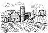 Farm Rural Sketch Landscape Barn Vector Windmill Draw Illustration Outline Hand Countryside Drawing House Farmhouse Field Silo Drawings Clip Scenery sketch template