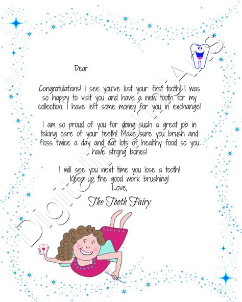 tooth fairy letter  tooth  template retfolder