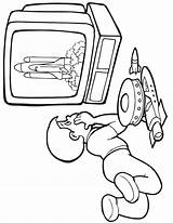 Tv Coloring Watching Pages Space Boy Shuttle Clipart Kids Drawing Launch Cliparts Colouring Television Library Printable Clip Gif Collection Paintingvalley sketch template