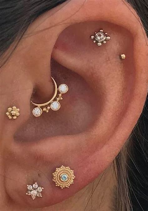 Cute Gold Multiple Ear Piercing Ideas For Daith Cartilage Helix Tragus