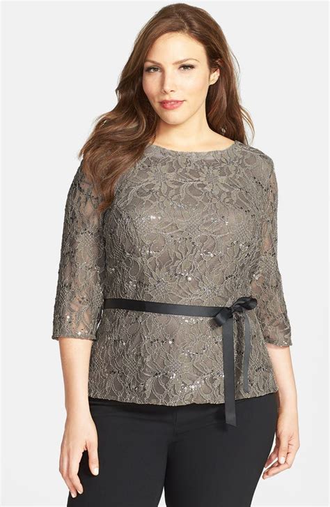alex evenings belted lace blouse  size nordstrom
