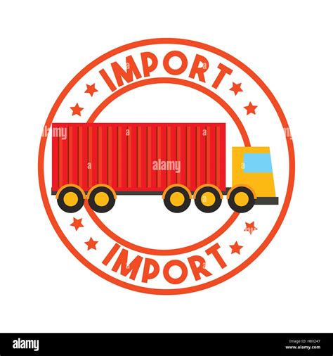 stamp  import  cargo truck icon  export  import colorful design vector