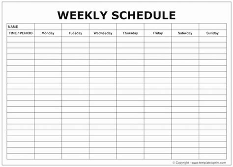 printable weekly schedule  shown  black  white   words