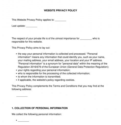 website privacy policy template word