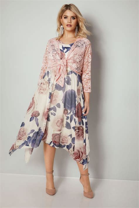 yours london ivory and multi floral print midi dress with
