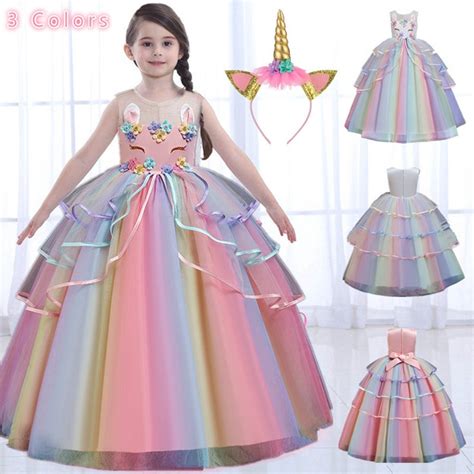cute princess dress rainbow unicorn cosplay girls dress
