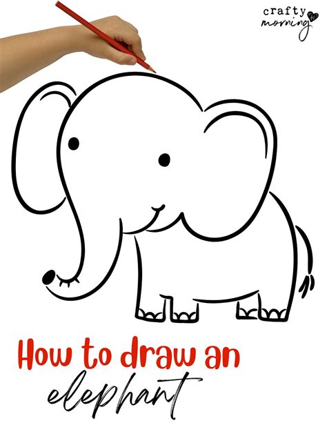 easy elephant drawing step  step printable crafty morning