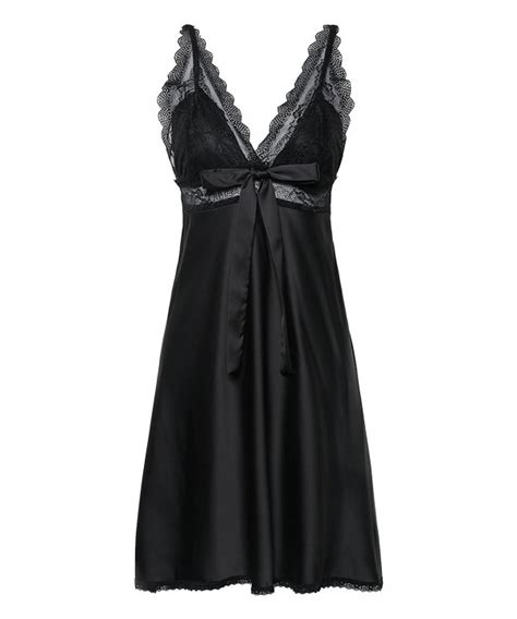 Womens Satin Lace Full Slip Chemise Silk Nightgown Sleepwear Black L