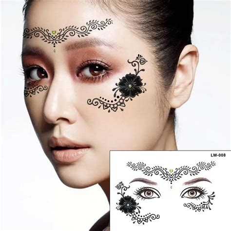 2pcs lot halloween silver henna tattoo eye sticker flower face sticker