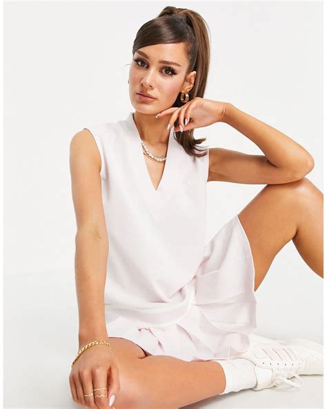 adidas originals tennis luxe logo  neck pleated dress  pink lyst
