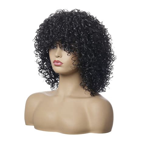 Women Short Afro Curly Wig Synthetic Natural Hair Wigs With Bangs