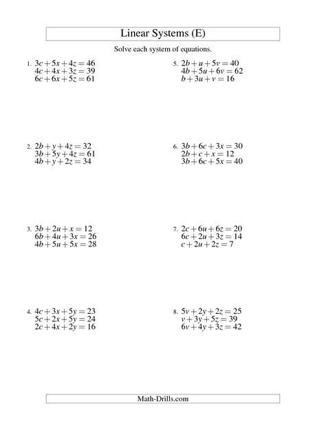 images  linear algebra worksheet solving linear equations