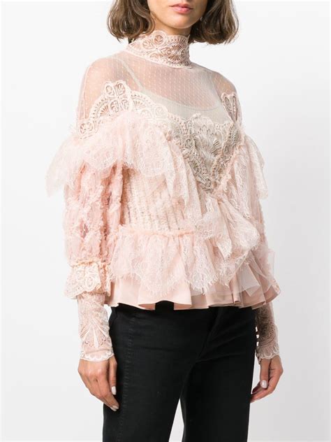 Amen Sheer Lace Blouse In Pink Lyst