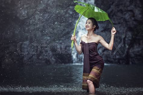 asian sexy women bathing at outdoors stock image colourbox