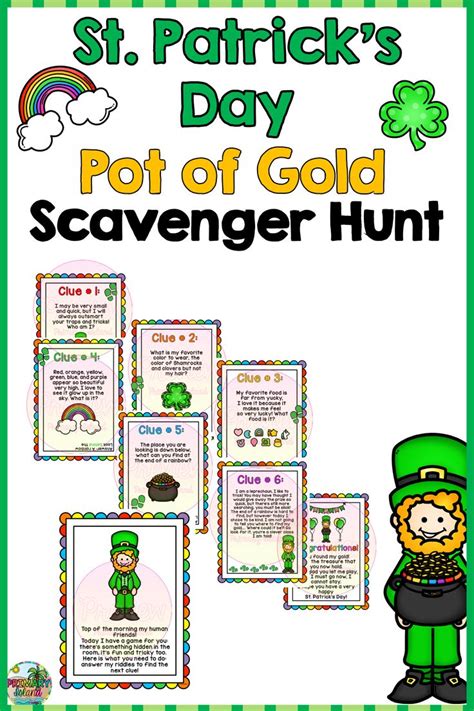 st patricks day leprechaun pot  gold treasure scavenger hunt