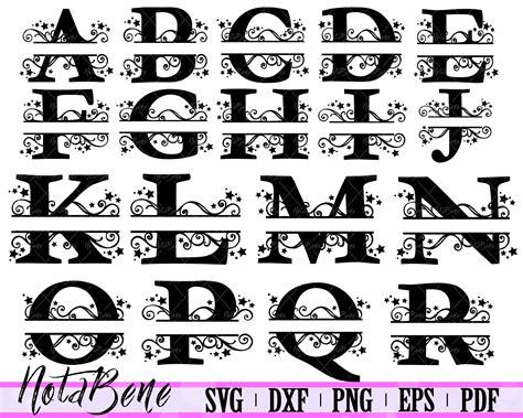 split monogram letters split alphabet svg files  silhouette etsy