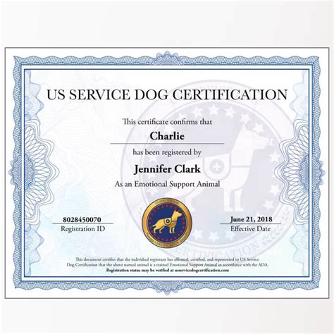 physical esa certificate  service dog certification