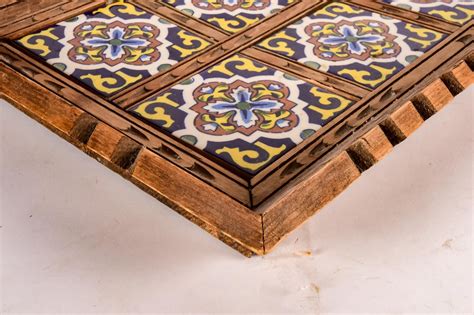 vintage wooden  ceramic tile serving tray ebth