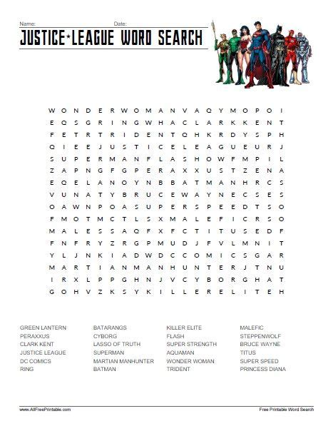 Justice League Word Search Justice League Word Find