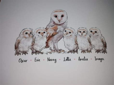 owl family barn owl family custom names print nursery wall art