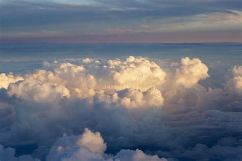 aerial view  thick clouds   land  landscape stock photo