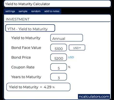 yield  maturity ytm calculator