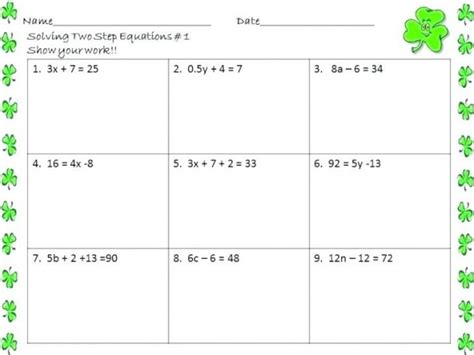 step equations worksheet  grade