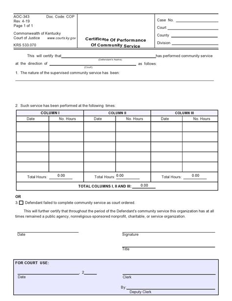 printable community service forms  court