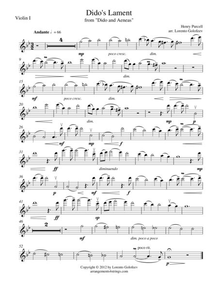 dido s lament by henry purcell 1659 1695 digital sheet music for string quartet download