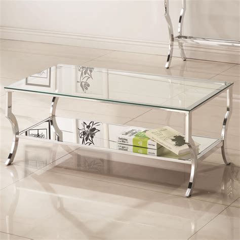 Coaster 72033 Metal Coffee Table With Glass Top And Mirrored Shelf A1