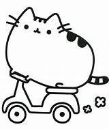Pusheen Coloring Pages Cat Motorbike Kids sketch template