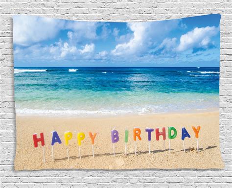 birthday decorations tapestry happy birthday sign   tropical beach  hawaii sweet