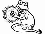 Coloring Frog Amphibians Pages Tambourine Frogs Salamanders Toads Playing sketch template
