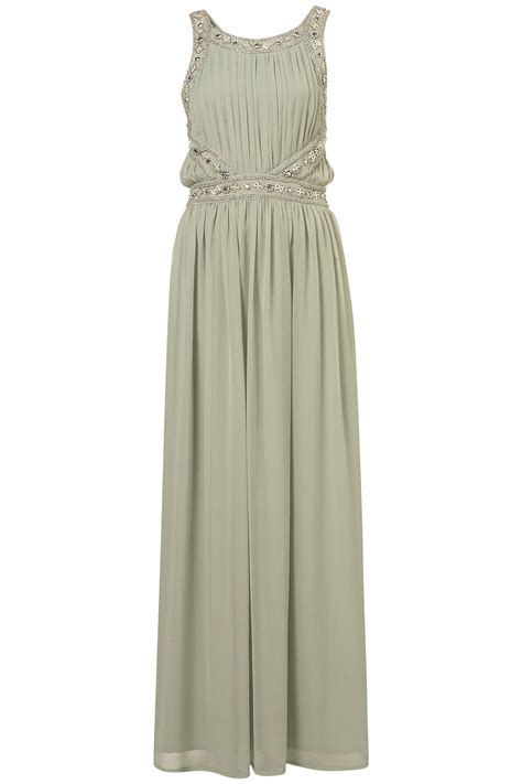 Lyst Topshop Embellished Panel Maxi Dress In Green