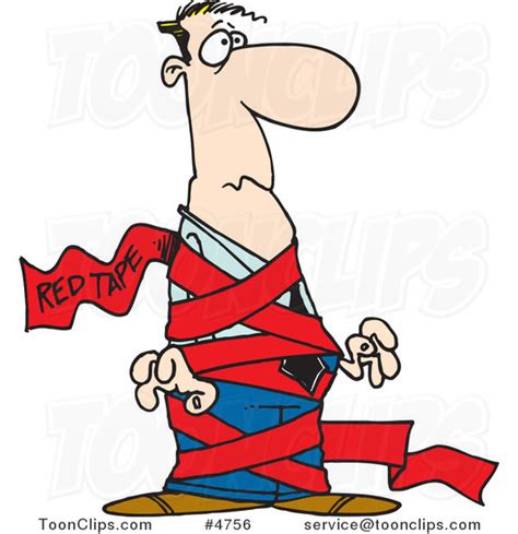 cartoon business man tied up in red tape 4756 by ron leishman