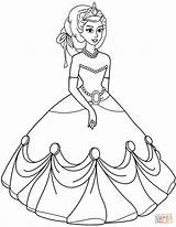 Coloring Princess Pages Dress Gown Ball Printable Print sketch template