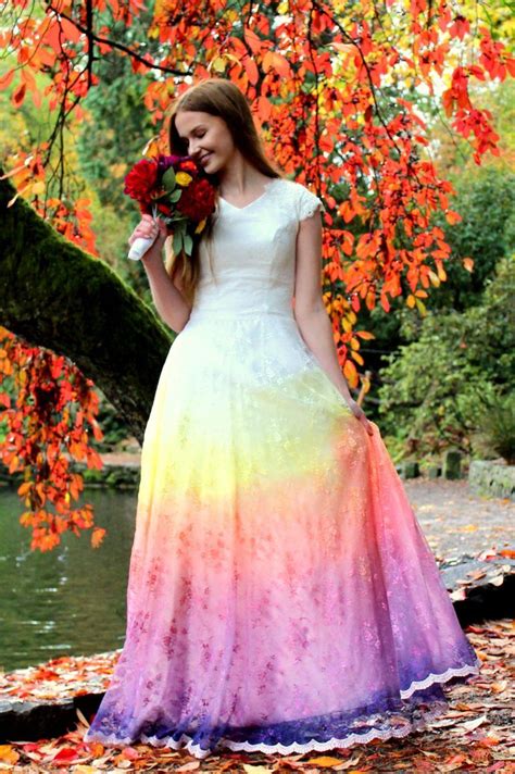autumn ombre dyed wedding dress  sleeves wedding dress sleeves modest wedding dresses