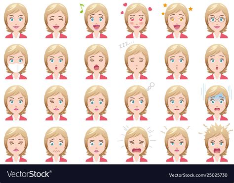 businesswoman various facial expressions set vector image