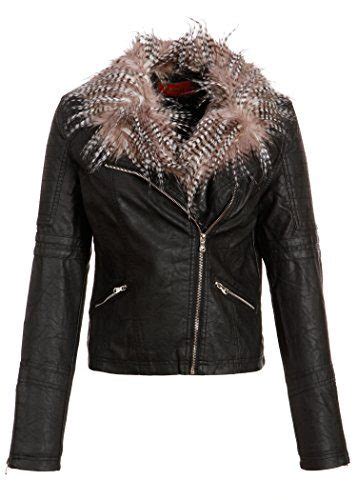 Women’s Pu Leather Fitted Biker Moto Jacket With Faux Fur