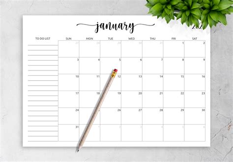 printable monthly calendar    list