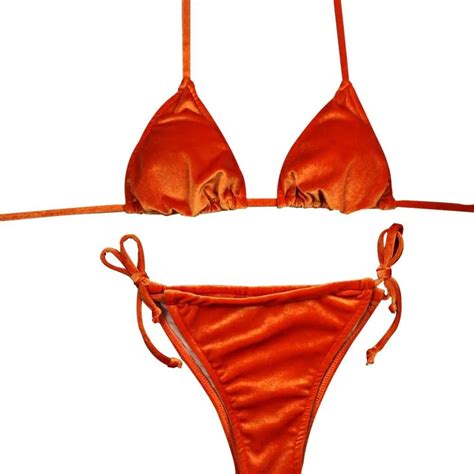 2017 women velvet thong bikinis sets blue red orange swimwear swimsuit