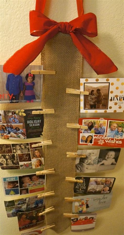 display holiday cards diy burlap wall christmas card holder
