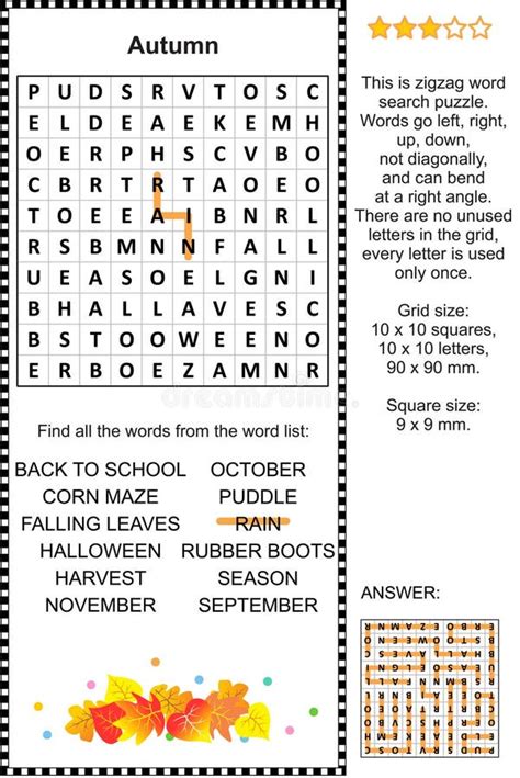 autumn themed wordsearch puzzle stock vector image