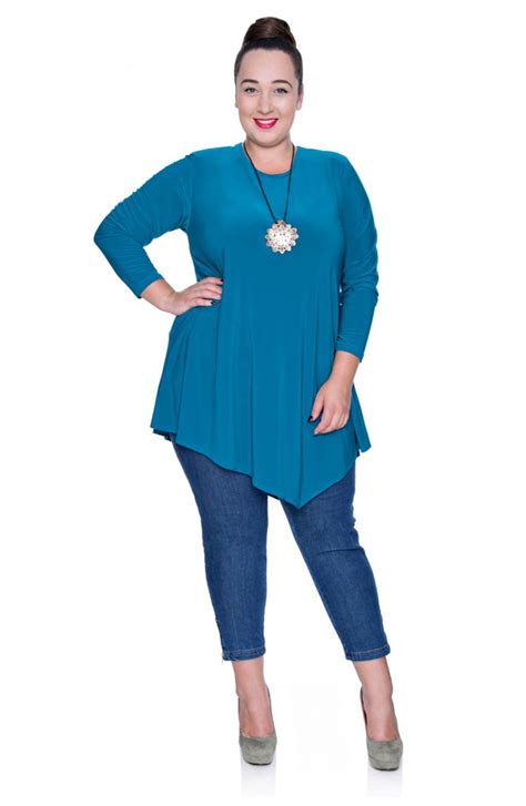 asymetryczna turkusowa tunika modne duze rozmiary tunic tops model fashion tunic moda