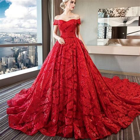 china red wedding dress lace wine bridal ball gown drop