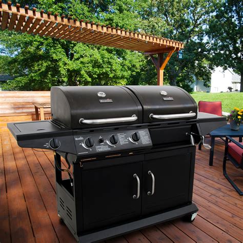 charbroil    charcoal   burner gas deluxe combo grill  side